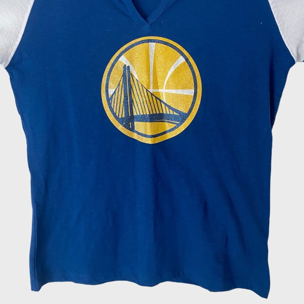 NBA Golden State Warriors Slub Slit Neck Shirt Blue Womens Large 3/4 Sleeves New - Picture 5 of 13